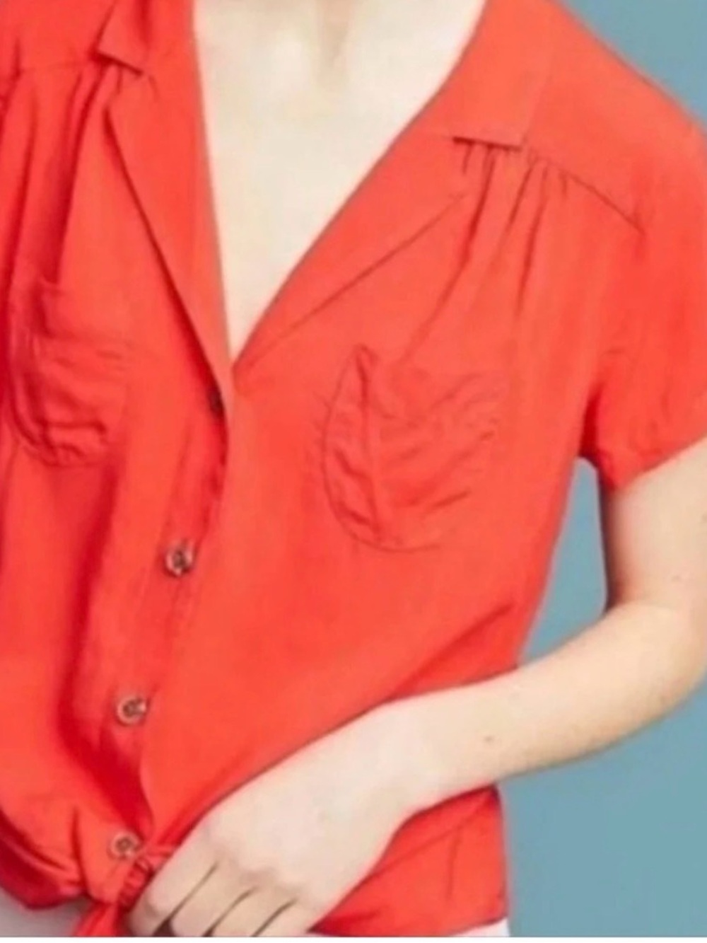 Maeve Anthropologie Red Orange Cap Sleeve Button Down Blouse Top Medium Boho